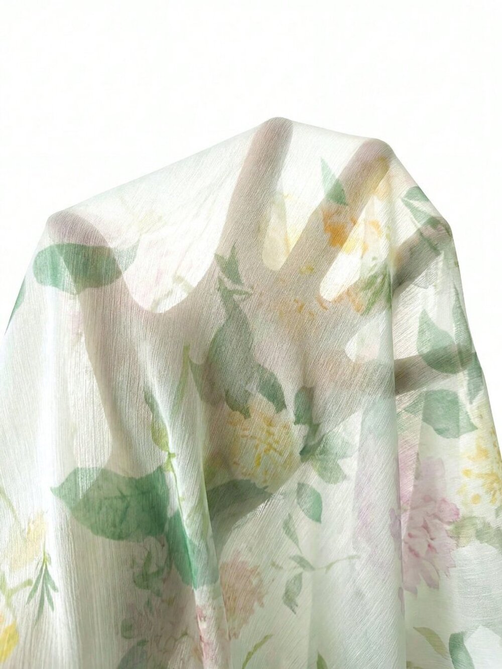 Green Casual Women's Plus Size Semi-Sheer Long Sleeve Hydrangea Print Blouse - Picture 5 of 6
